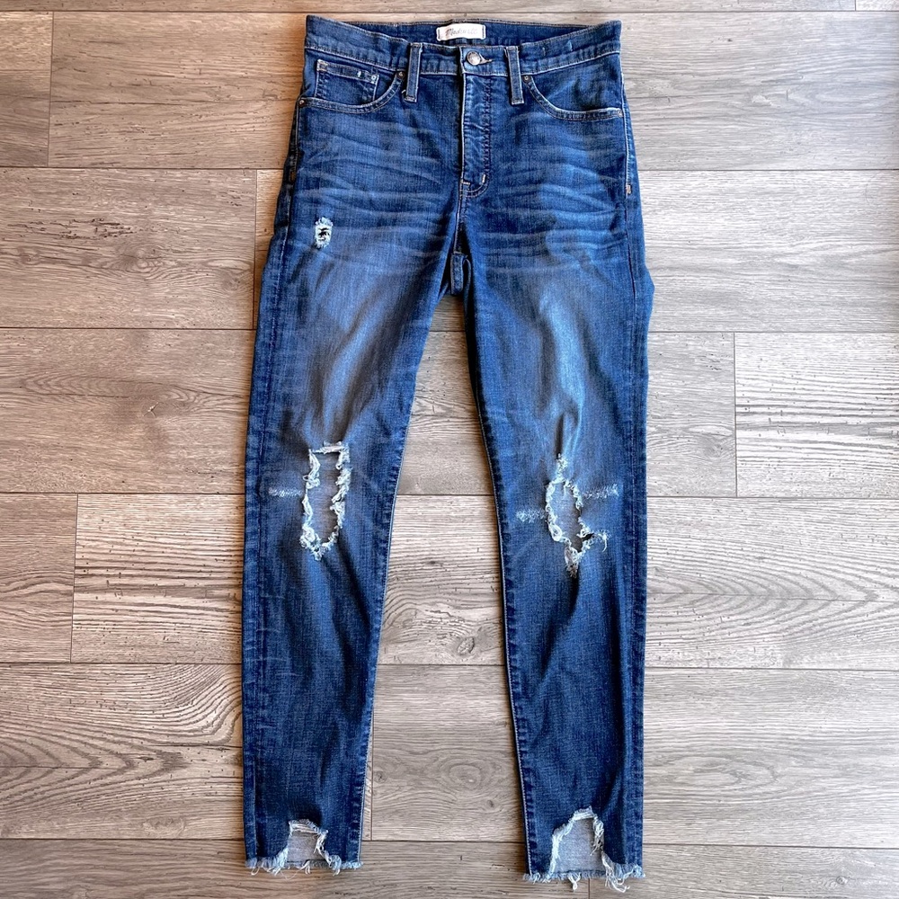 Madewell Women’s Distressed 9” High Rise Skinny Jeans Dark Medium Wash Size 28